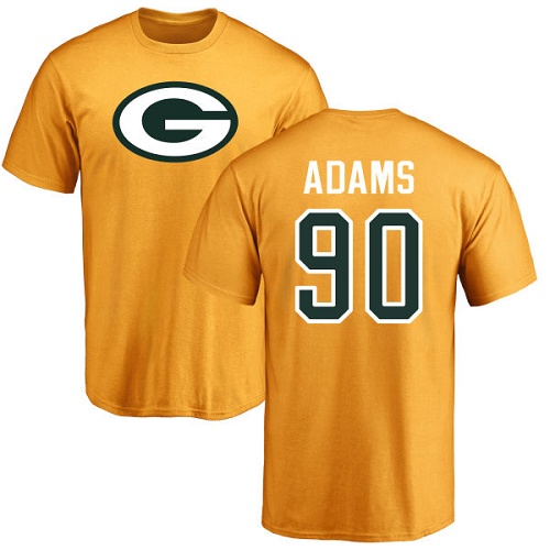 Men Green Bay Packers Gold #90 Adams Montravius Name And Number Logo Nike NFL T Shirt->nfl t-shirts->Sports Accessory